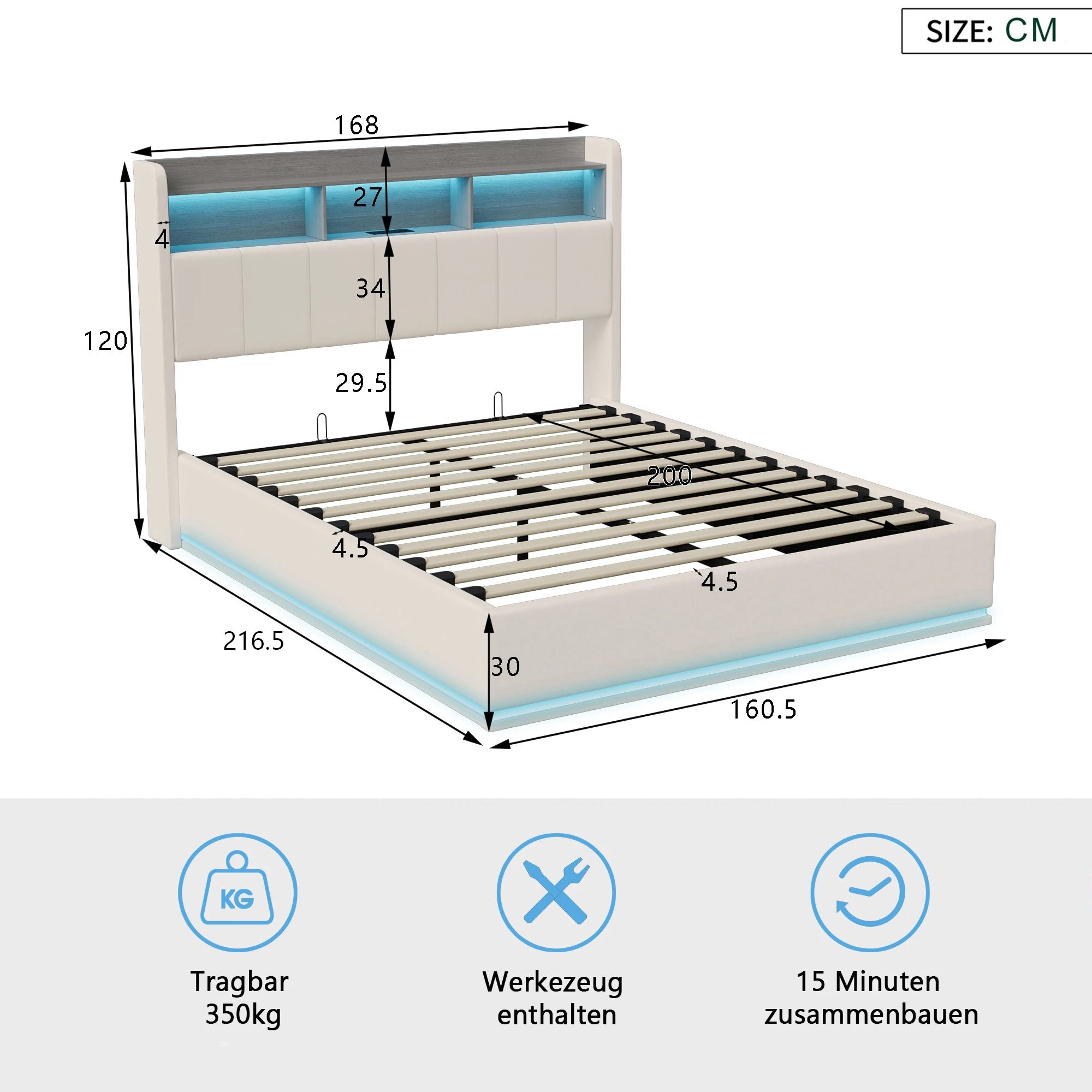 MINGZHE tweepersoonsbed 90/140/160x200 cm/140x190cm met LED USB, metalen structuur, fluweel, matras niet inbegrepen