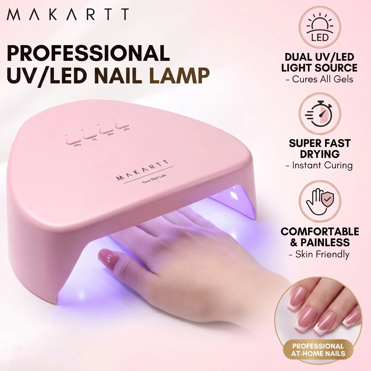 

Makartt Compact Travel UV Nail Lamp Gel Polish Plug-in Nail Dryer 5s Flash Cure 99s Mode Dark Thick Gels Auto Sensor 4 Timers