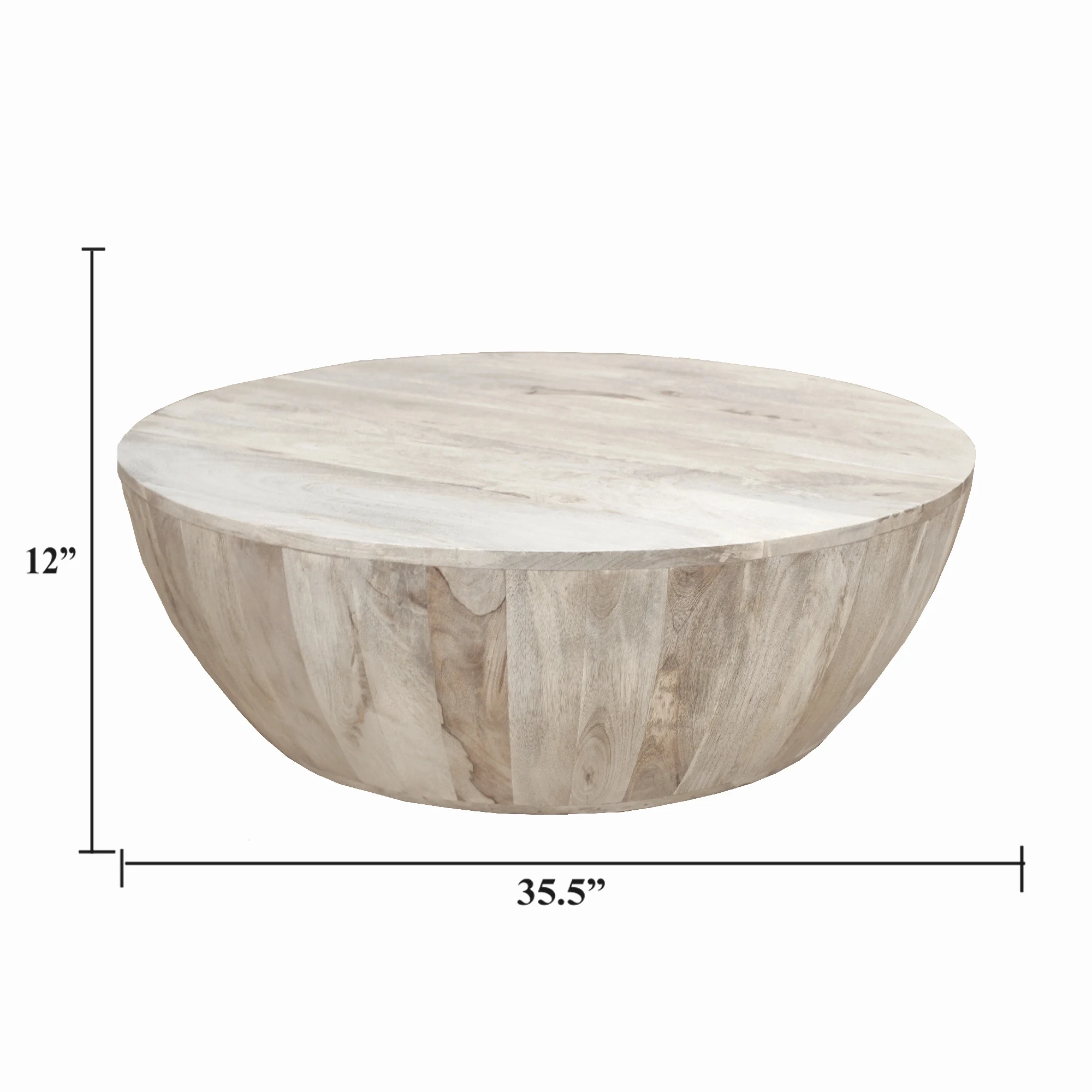 [Flash Sale]Distressed Mango Wood Coffee Table Center Table In Round Shape Dark Brown/Washed Light Brown[US-Stock]