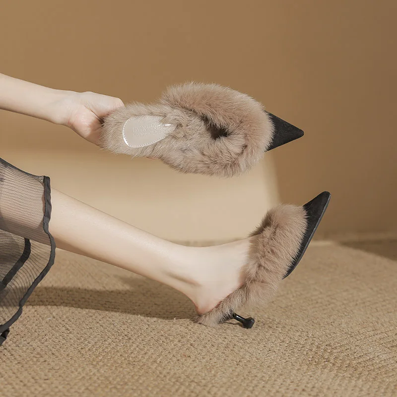 

Новые дизайнерские женские повседневные лоферы, женские туфли на высоком каблуке с пушистым мехом, модная обувь для вечеринок на низком каблуке, элегантная женская обувь