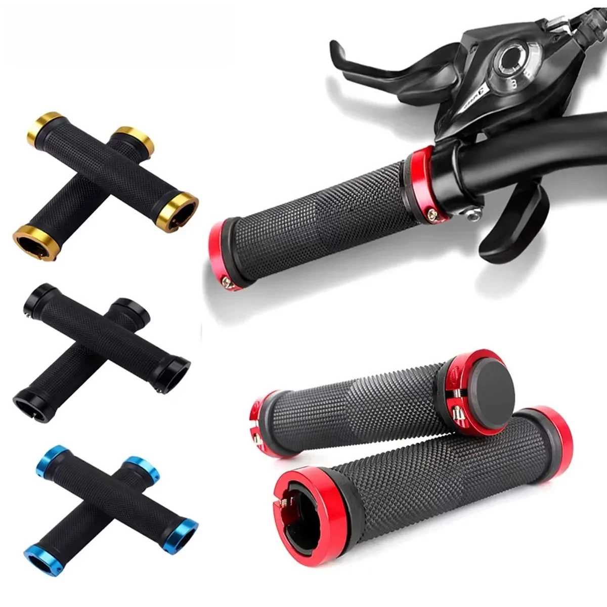 AliExpress pinmoap 2pcs High Quality Anti Slip Rubber Bicycle Grip Double Aluminum Alloy Lock Ring Design Grip Bicycle Handlebar Protective Cover