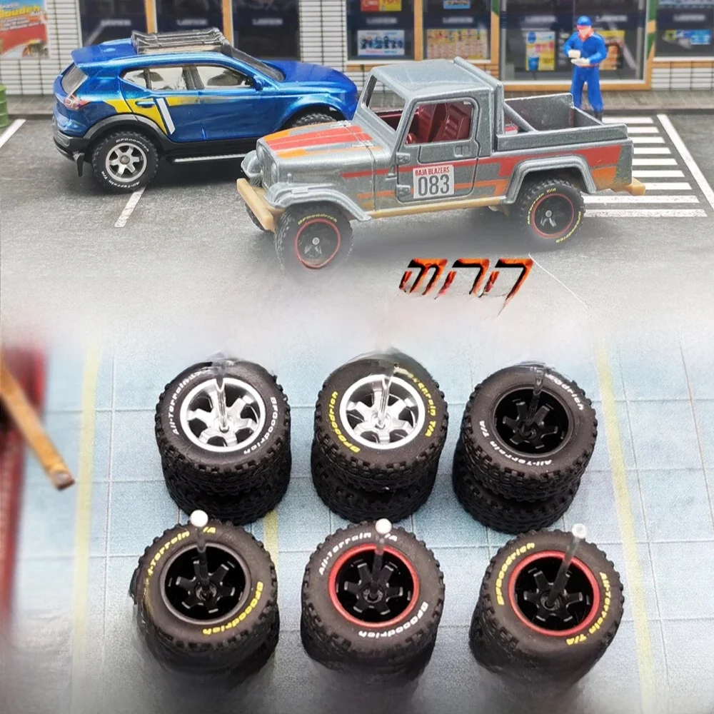 Pneus en caoutchouc 1/64 14mm, bande de pneu lettre et roues de voiture moulées sous pression pour 1:64 pour tout-terrain dédié aux camions pick-up, grande berline (1 jeu)