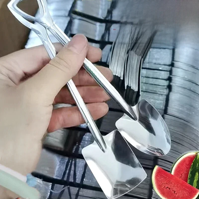 30/2x pelle cuillère acier pelle cuillère créative café fruits pastèque crème glacée Dessert cuillère à café cuisine argent vaisselle