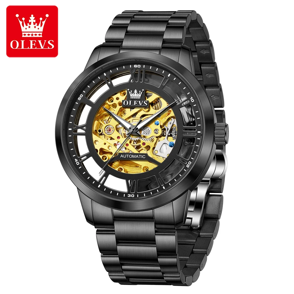 

OLEVS 6728 Men Watch New Fully Hollow Skeleton Automatic Mechanical Wristwatch for Man Waterproof Luxury Christmas Gift