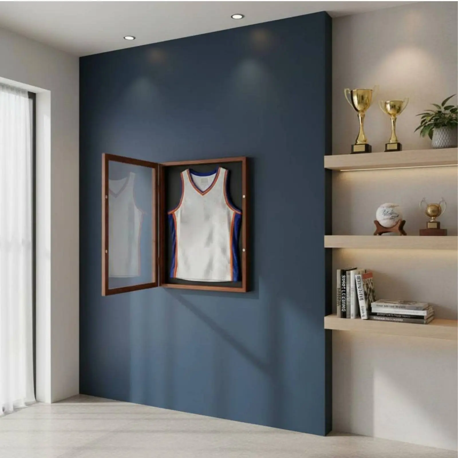 Cadre de présentation en bois pour maillot de sport, boîte à ombre murale en verre 16-20 pouces, vitrine anti-poussière pour uniformes, pour collectionneurs de sport et décoration intérieure