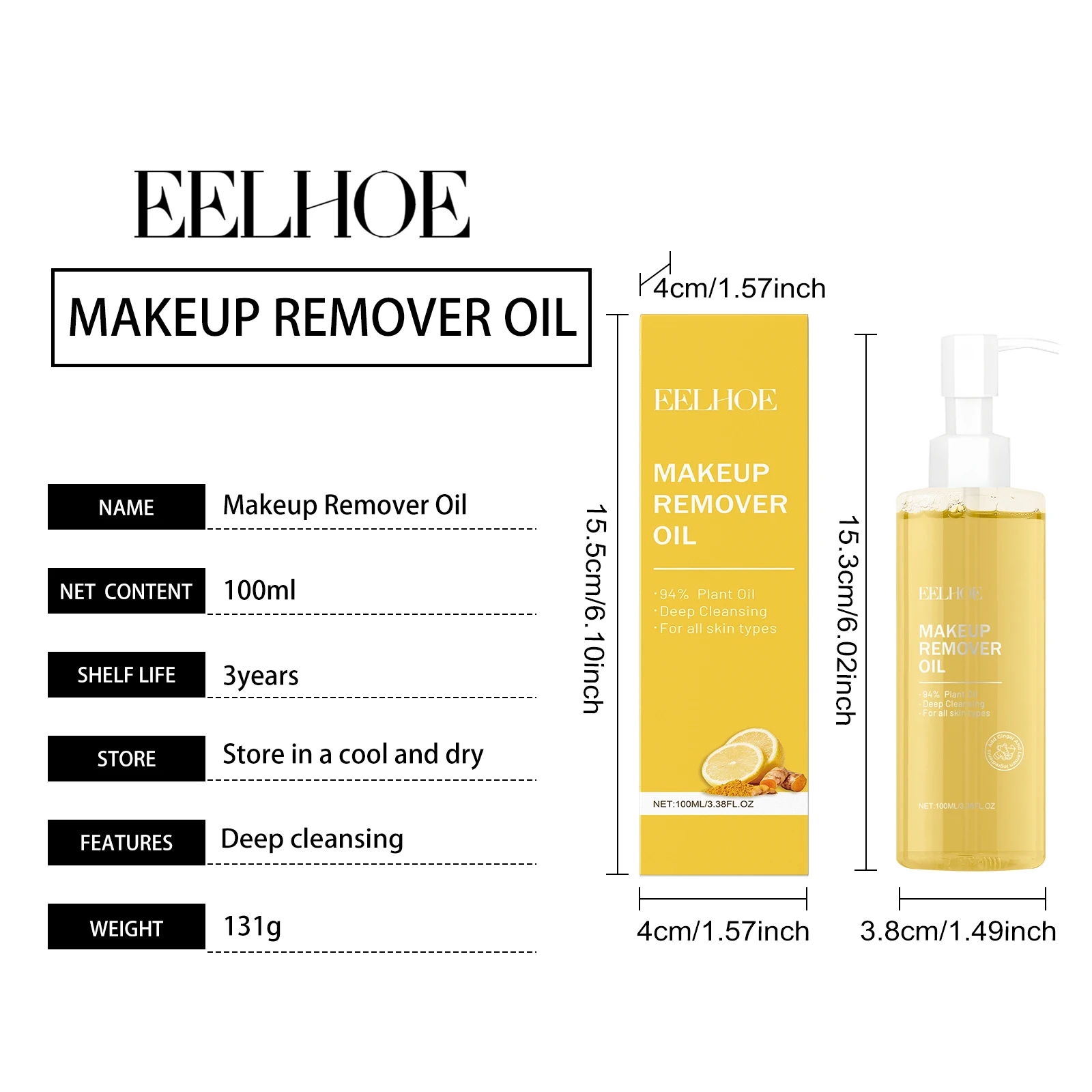 Eelhoe 100ml Ginger Lemon Makeup Remover Oil Cares Skin Clean Pores Makeup Residue Refreshing Non Tight Makeup Remover Oil