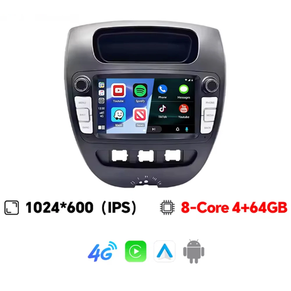 Eunavi 7 "2din Autoradio Android 13 voor Peugeot 107 2005-2014 voor Citroen C1 2005-2014 Multimedia Carplay Autoradio Stereo GPS