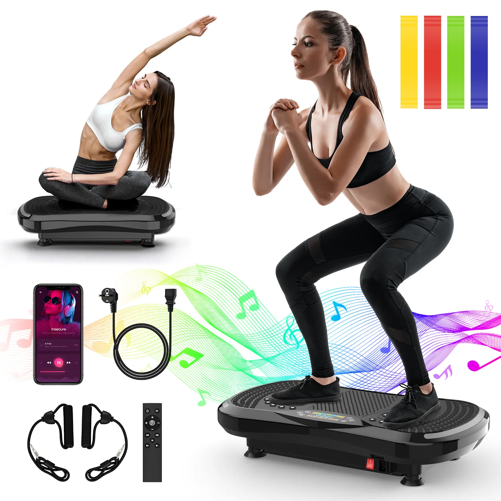Multifunktionale Vibrationsplatte mit LED-Anzeige, 200 Stärkestufen & 9 Modi, Fettverbrennungs- und Körperformungsgerät, Heim-Fitness-Board mit einstellbarer Geschwindigkeit, Bluetooth-Lautsprecher, 4