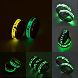 Glow In Dark Ring Luminous Fluorescent Stainless Steel Blue Yellow Light Love Heart Couples Finger Rings Jewelry Gift Anillo