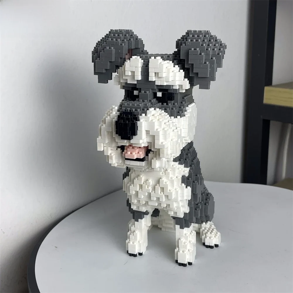 Knieuwe Gebouwde Schnauzer Hond Model Micro Mini Bouwstenen Speelgoed Perfect Speelgoed voor Liefhebbers Mooie Display Stuk Teckel Huisdier - afbeelding 2