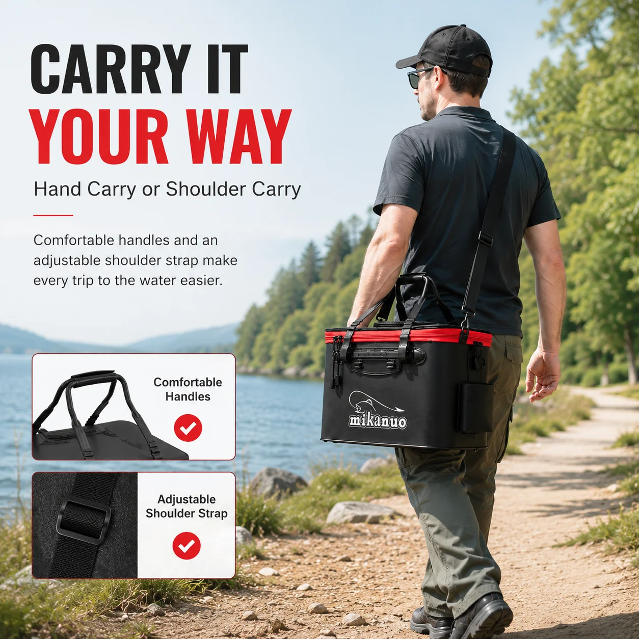 Portable EVA Foldable Fishing Bucket Leakproof Live Fish Box with Handle, Tackle Storage Bag for Outdoor Camping Fishing