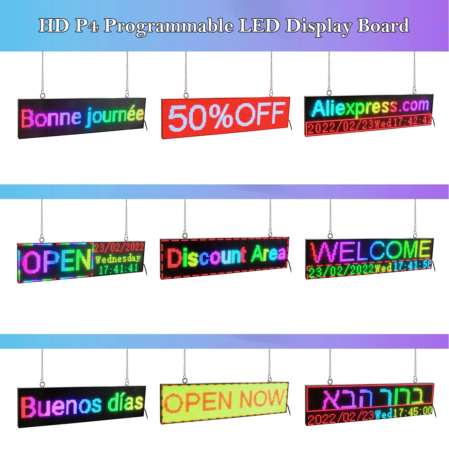 P4 WIFI Programmable Led Sign 32*128 Pixels Full Color Scrolling Message Board Information multi-function Business Advertising