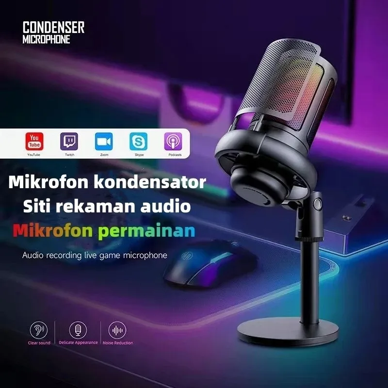 

Professional USB condenser microphone for PC gaming, PS4/PS5/Mac/mobile phones, with cool RGB lighting, perfect for recording, l