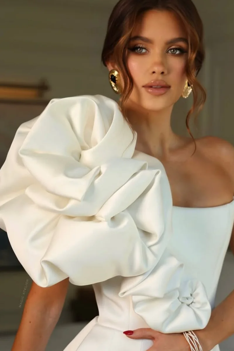 Jessica Abendkleider mit handgekräuselten Kanten, wunderschöne weiße Ballkleider, Mini, schmal, kurz, Prinzessin, Vestidos de Gala, individuell gestaltet