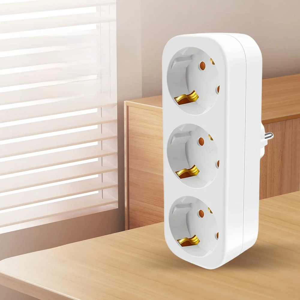 Doppelte Schuko-Adaptersteckdose ohne Kabel, 3680W Max 250V/16A Platzsparende Mehrfachsteckdose, Dreifach-Schuko-Steckdose
