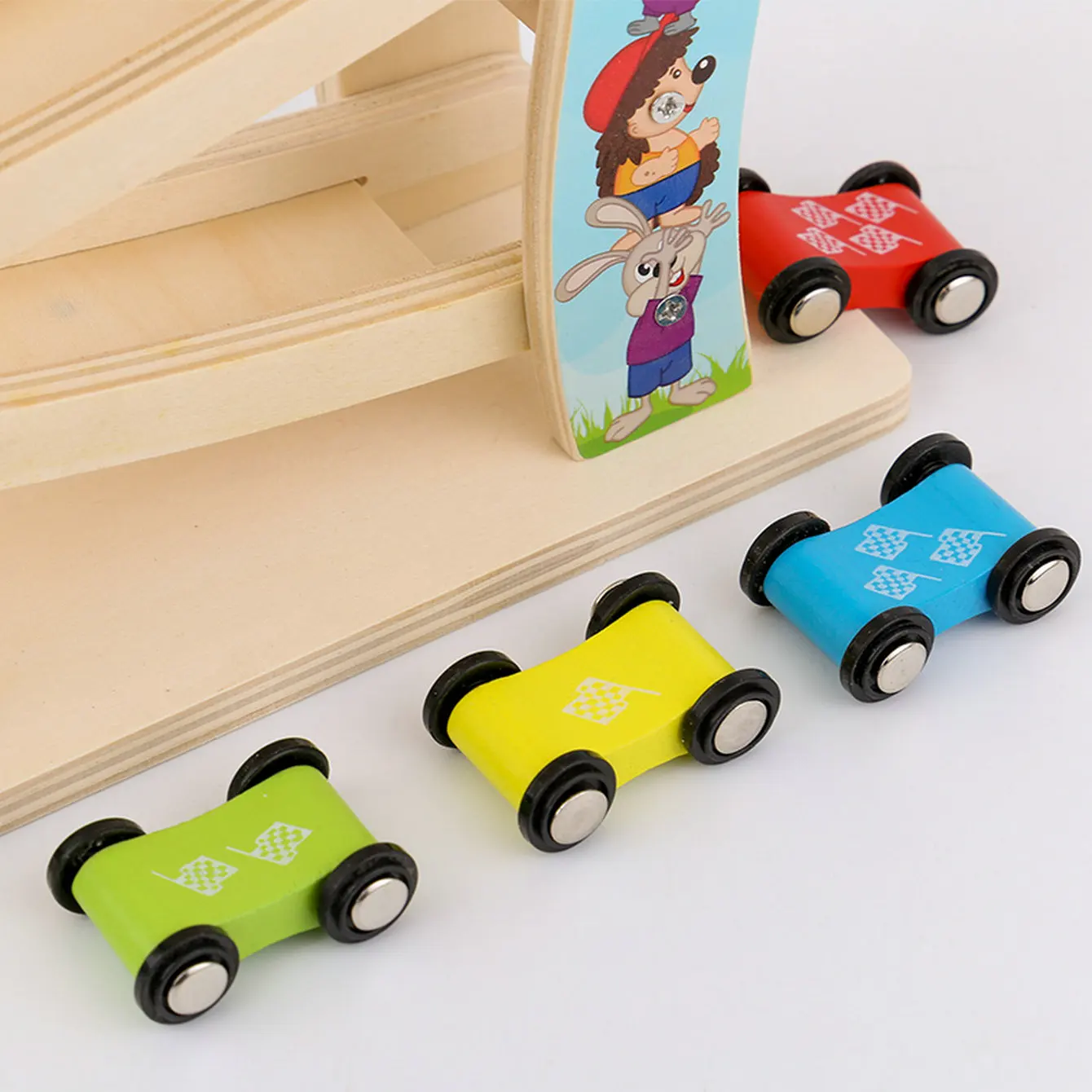 Three-track Glide Car Toy Wooden Creative Toy, Colorful Building Block Track Car Set, Children\'s Inertia Glider Puzzle Toy Gift