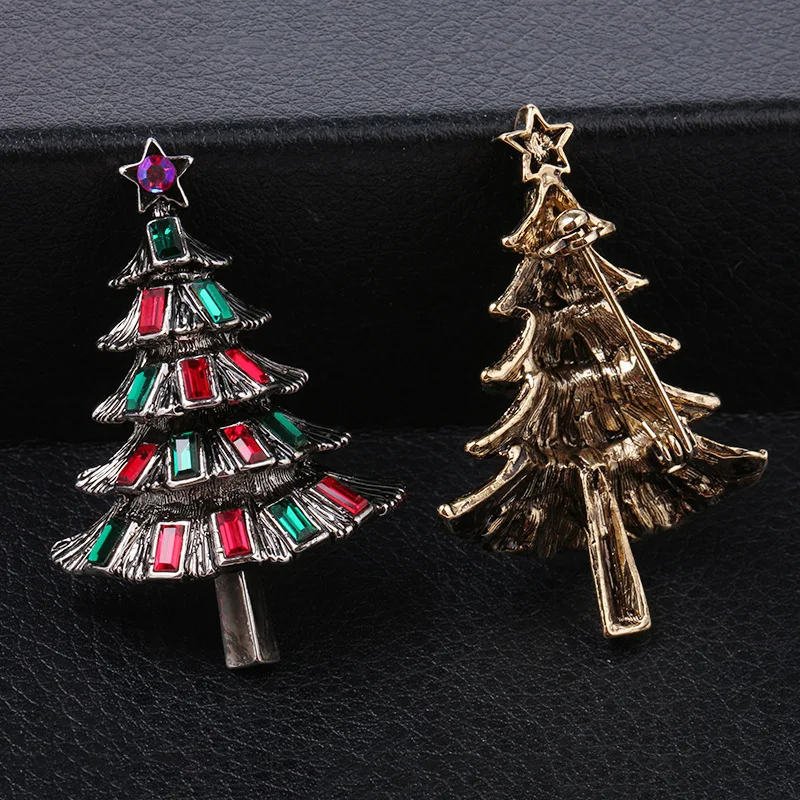 Exquisite Christmas Tree Brooches For Women Fashion Colorful Rhinestone Brooch Pins Jewelry Lady Clothes Accessories Xmas Gift