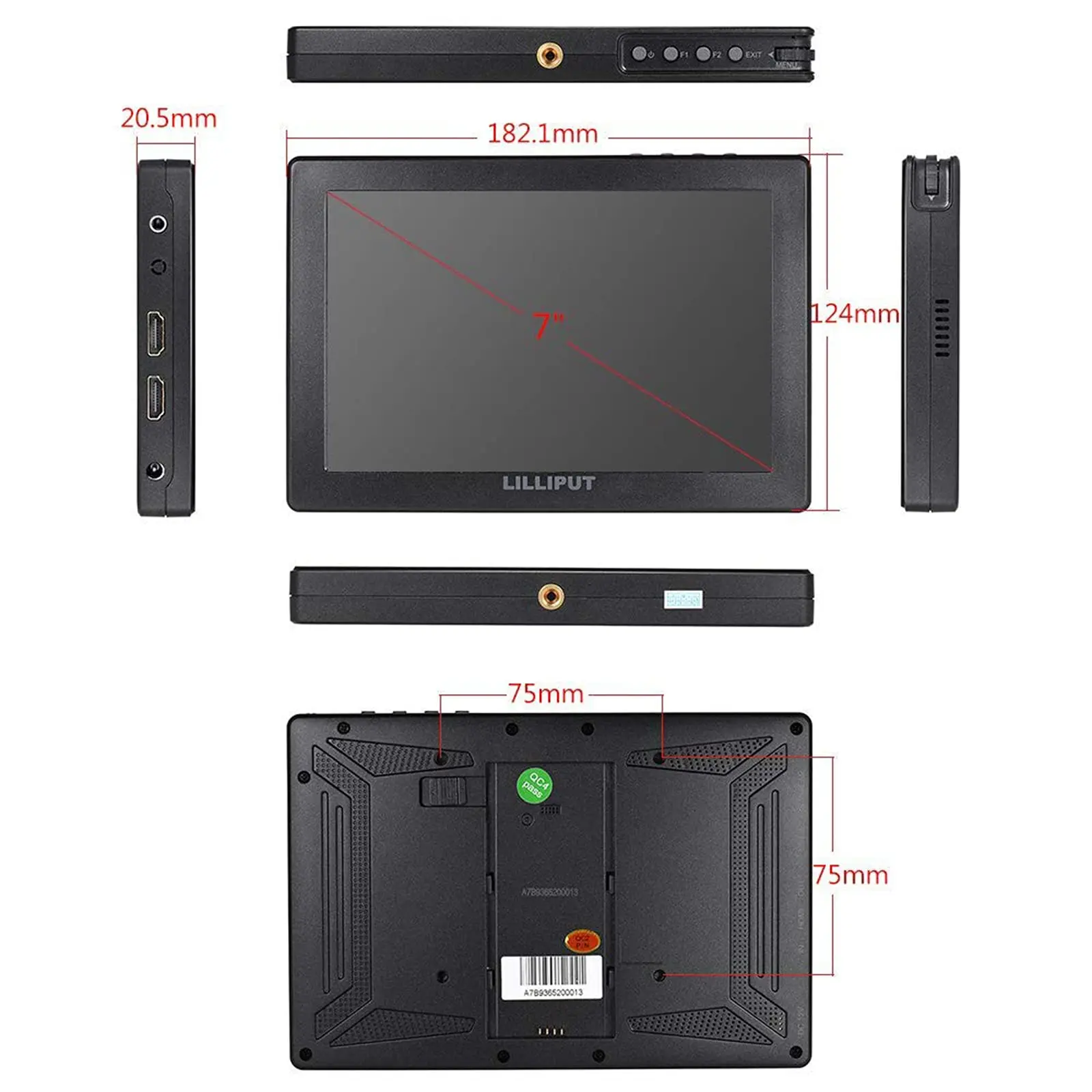 LILLIPUT A7S 7 Inch IPS 1920x1200 Field Monitor 4K HDMI Loop I/O FOR Panasonic GH5 Canon 5D IV Sony A7S II Camera