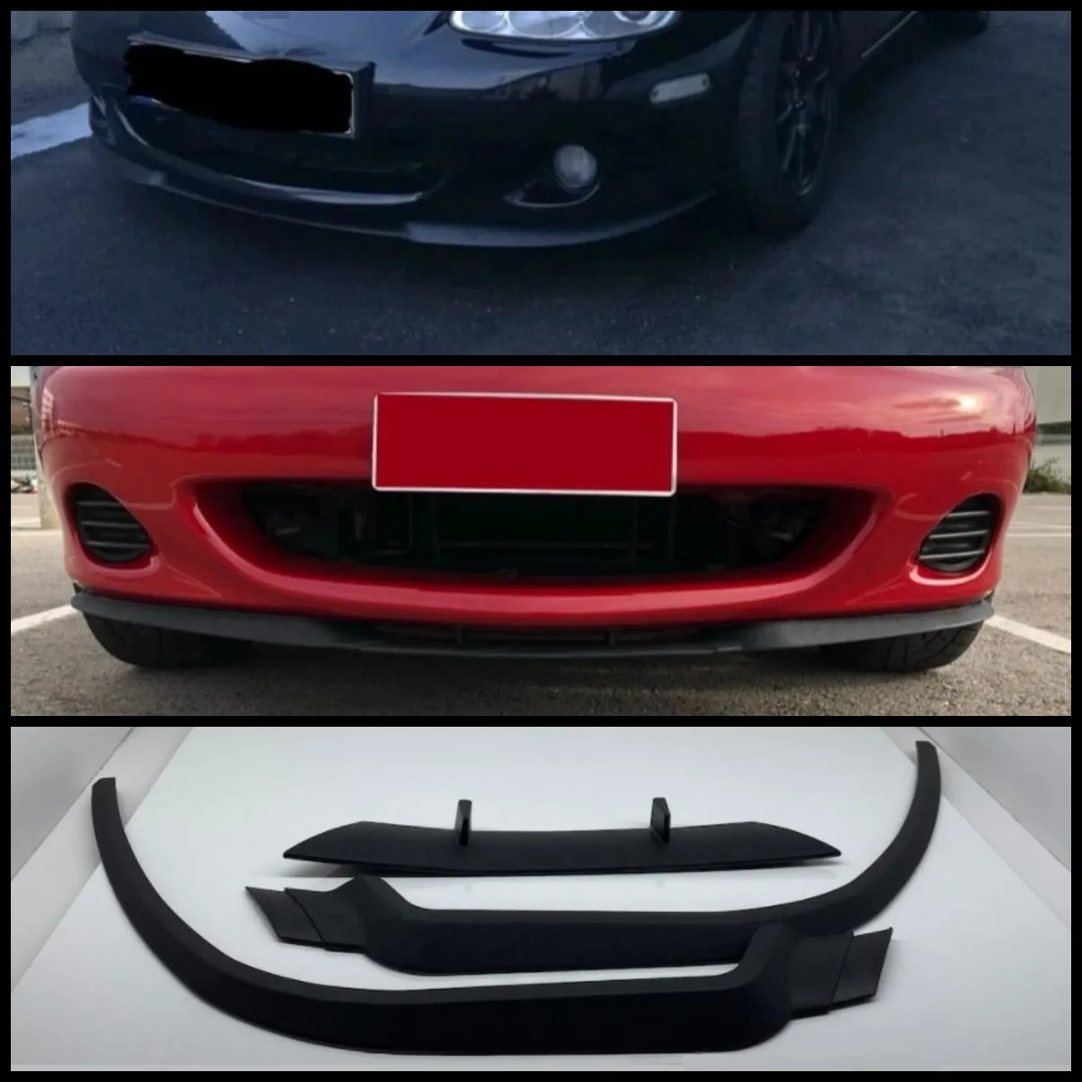 

For Mazda Miata MX5 NB CUPRA R Front Bumper Lip Universal 3pcs Diffuser Black Bumper Lip Spoiler Body Kit tuning Protector