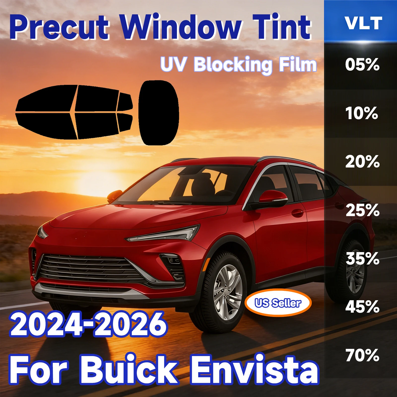 

Предварительно нарезанная тонировочная пленка для Buick Envista 2024-2026: защита от солнца, УФ-излучения, ИК-излучения, жары и бликов для всех боковых окон и заднего стекла автомобиля