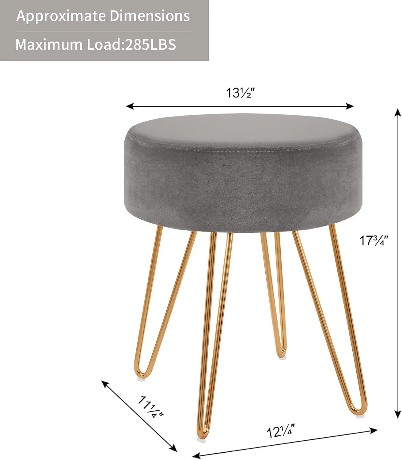 Veludo peludo redondo Metal Stool, contemporânea Vanity Stool