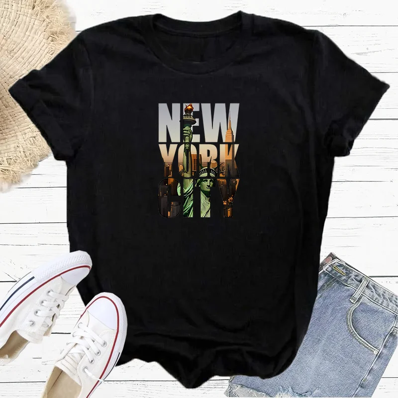 SummerNew York Statue Of Liberty City Fashion Sports Women's T-Shirt Harajuku Graphic Clothing Women's Top,Drop Ship