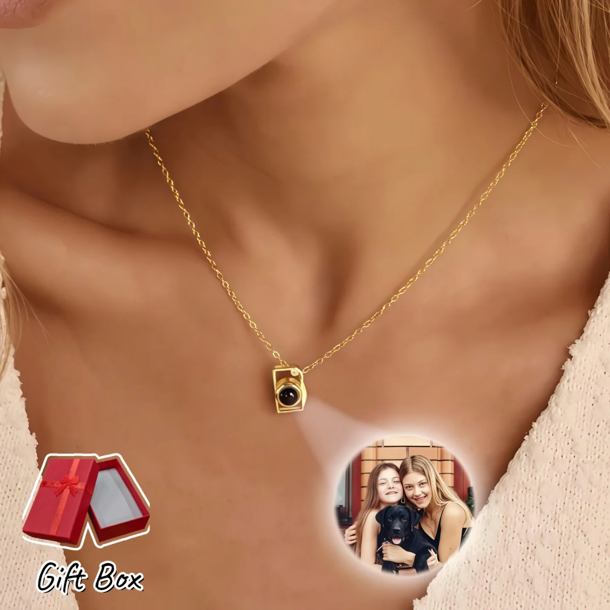 Custom Name Necklace Stainless Steel - สร้อยคอโปรเจคเตอร์ภาพถ่ายส่วนตัว จี้รูปกล้องขนาดเล็ก เครื่องประดับสแตนเลสเก็บความทรงจำ ของขวัญวาเลนไทน์สำหรับผู้หญิง