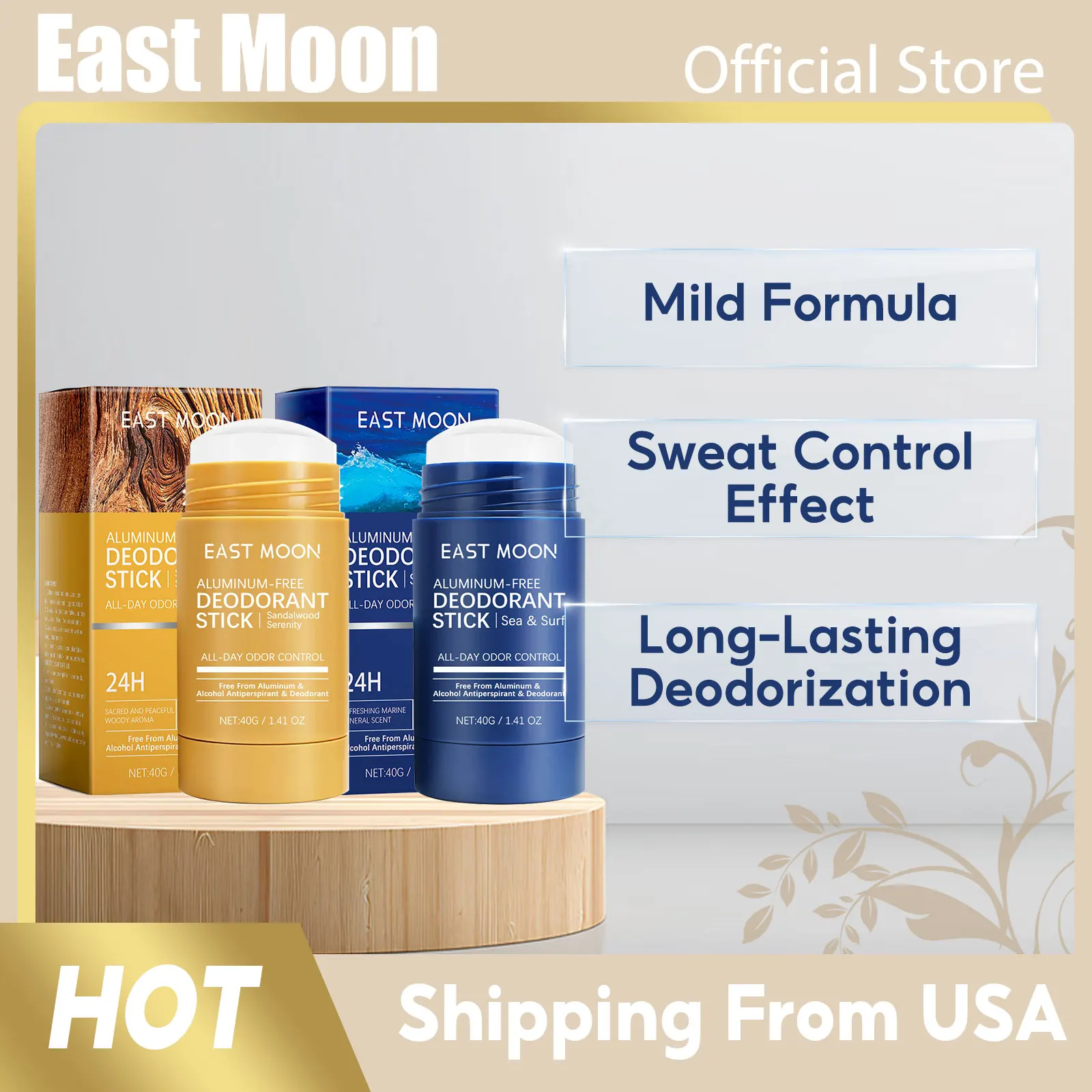 

East Moon Men Sandalwood Deodorant Stick Anti Sweating Keep Drying Lasting Fragrance Remove Armpit Odor Underarm Refresh Sticks