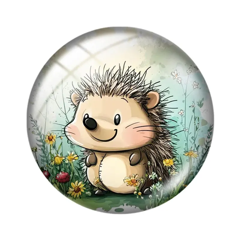 Adorable Hedgehog 10pcs 12mm/16mm/18mm/25mm Round Photo Glass Cabochon Demo Flat Back Making findings