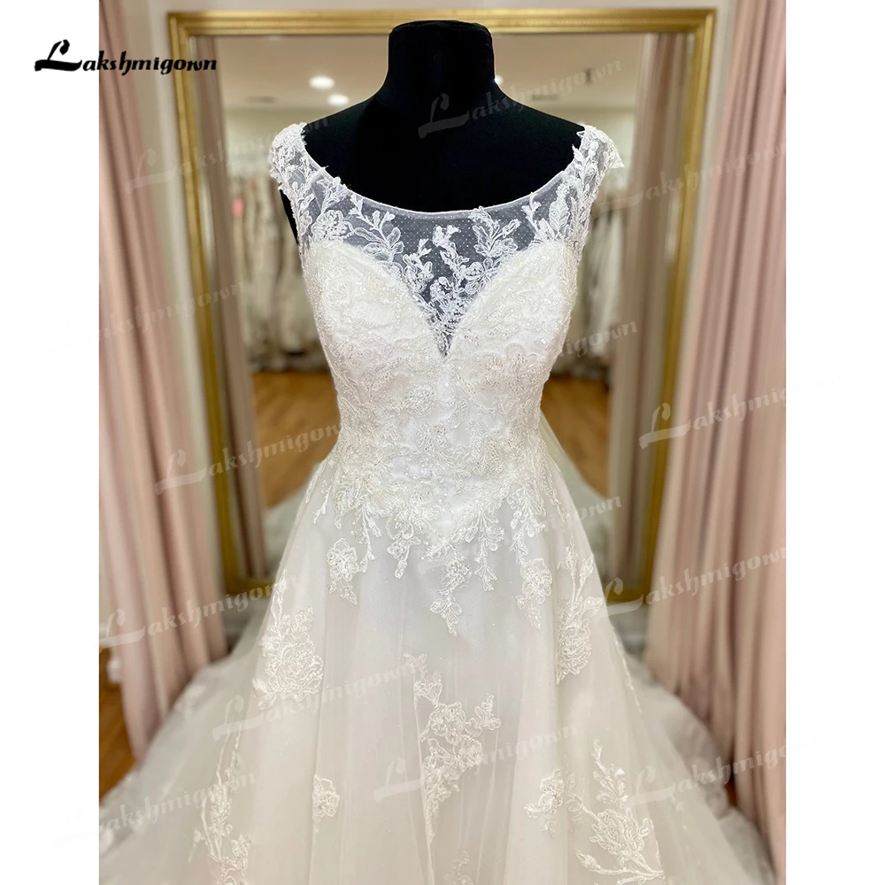 Robe de mariée Boho à encolure dégagée et bouton au dos, appliques en dentelle complète, robe trapèze personnalisée pour les femmes, les patients, quel que soit le balayage