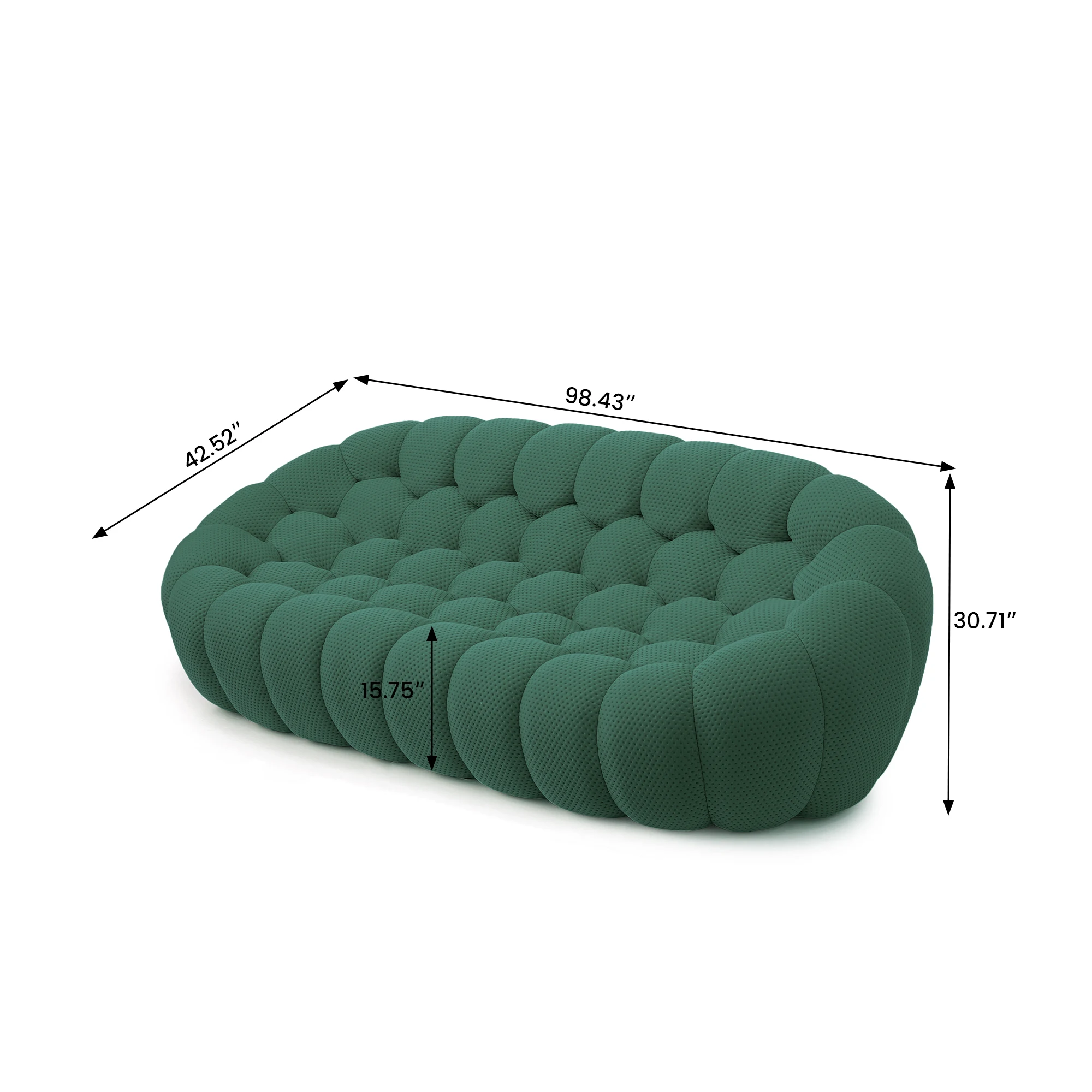 98.43'' Comfortable Curved Couch 3D Honeycomb Shape Mesh Fabric Bean Bag Sofa for Living Room Apartment Small Space - 3 Seater image 3