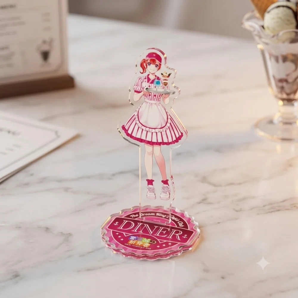 Anime Diner Acrylic Stand Set Chibi Figure Shinchosha Maid Cafe Uniform Burger Plate Itabag Decor Fans Christmas Gift Keychain