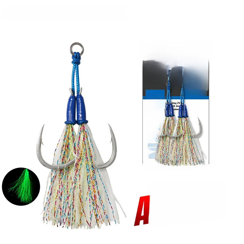 JIGGING PRO 1 # Hameçons jumeaux lumineux 1/0 2/0 3/0 4/0, hameçons métalliques pour la pêche en eau salée, hameçons de jigging
