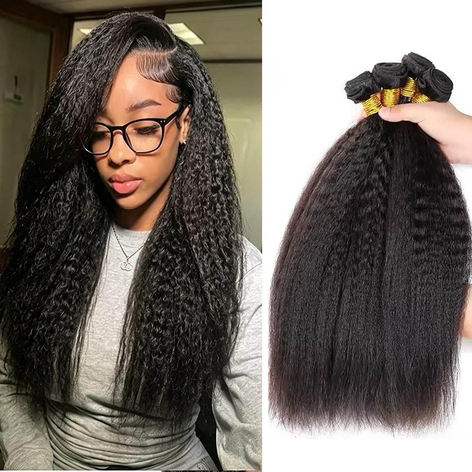Raw Virgin 12A Remy Human Hair Bundles Kinky Straight Yaki Coarse Unprocessed Brazilian Burmese Hair Double Weft Sew In Weave Hair Extensions Natural Black For Women 12 42 Inches 1 3 4 Bundles