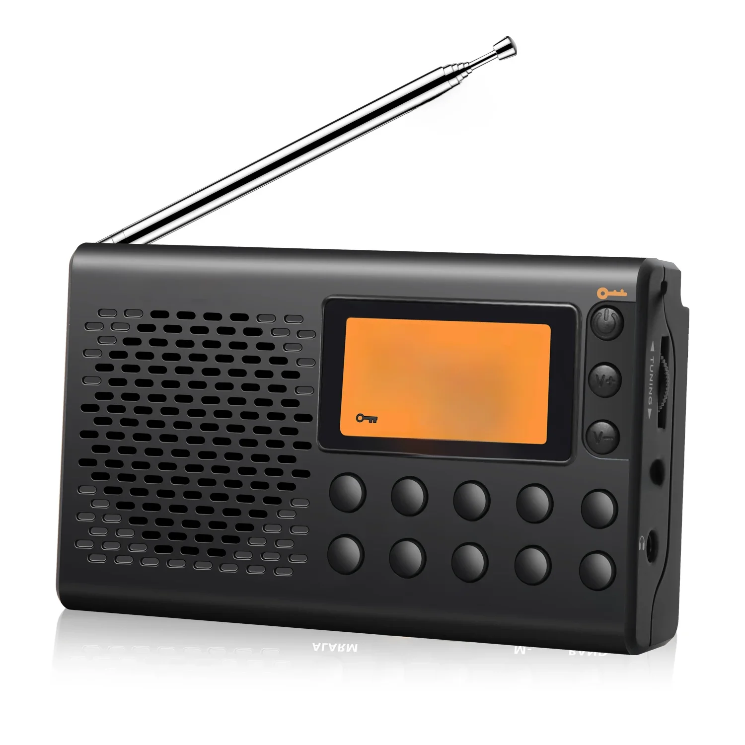 Przenośne radio krótkofalowe AM/FM Rysamton z dużym wyświetlaczem cyfrowym, funkcją wyłącznika czasowego i budzika, zasilane bateriami. — 2