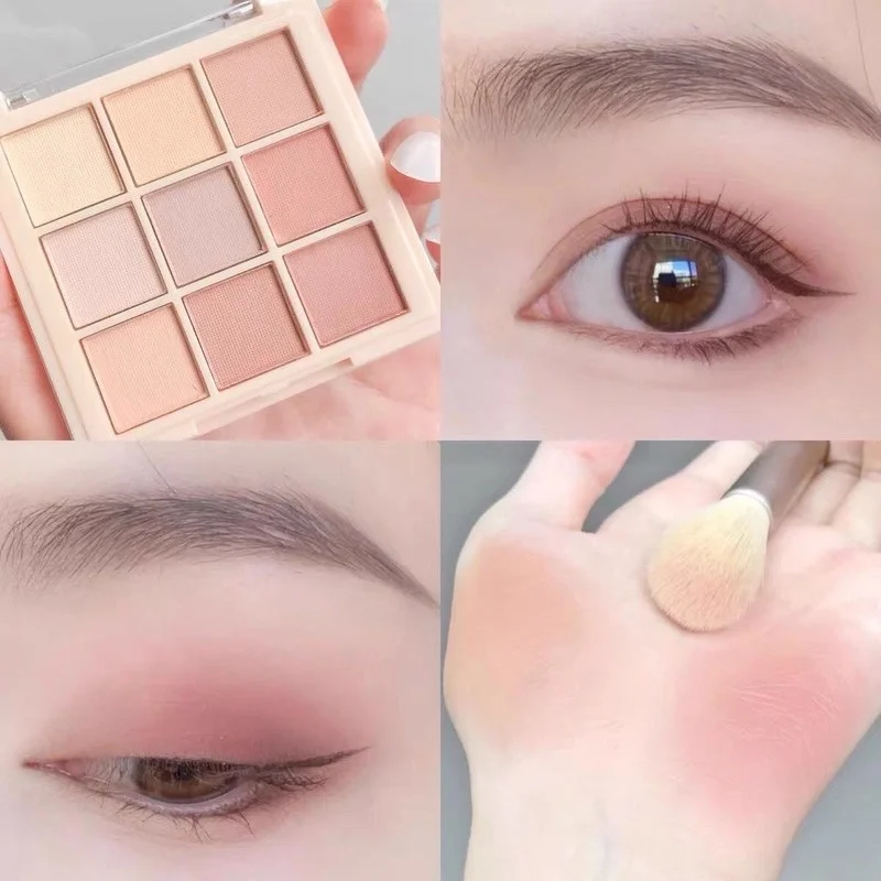 Palette di ombretti opachi a lunga durata da 9 colori con calde sfumature nude a rosa-marroni per un look naturale quotidiano