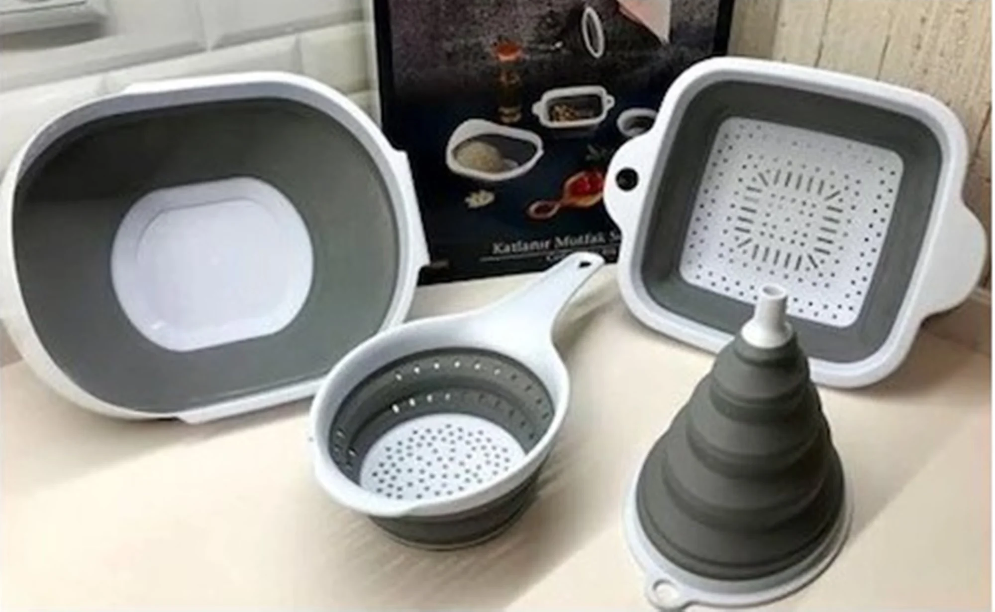 4 pcs/Set Silicon Foldable Vegetable Basket Round Kitchen Collapsed Washing Basin Drain Basket With Handle Kitchen Tools