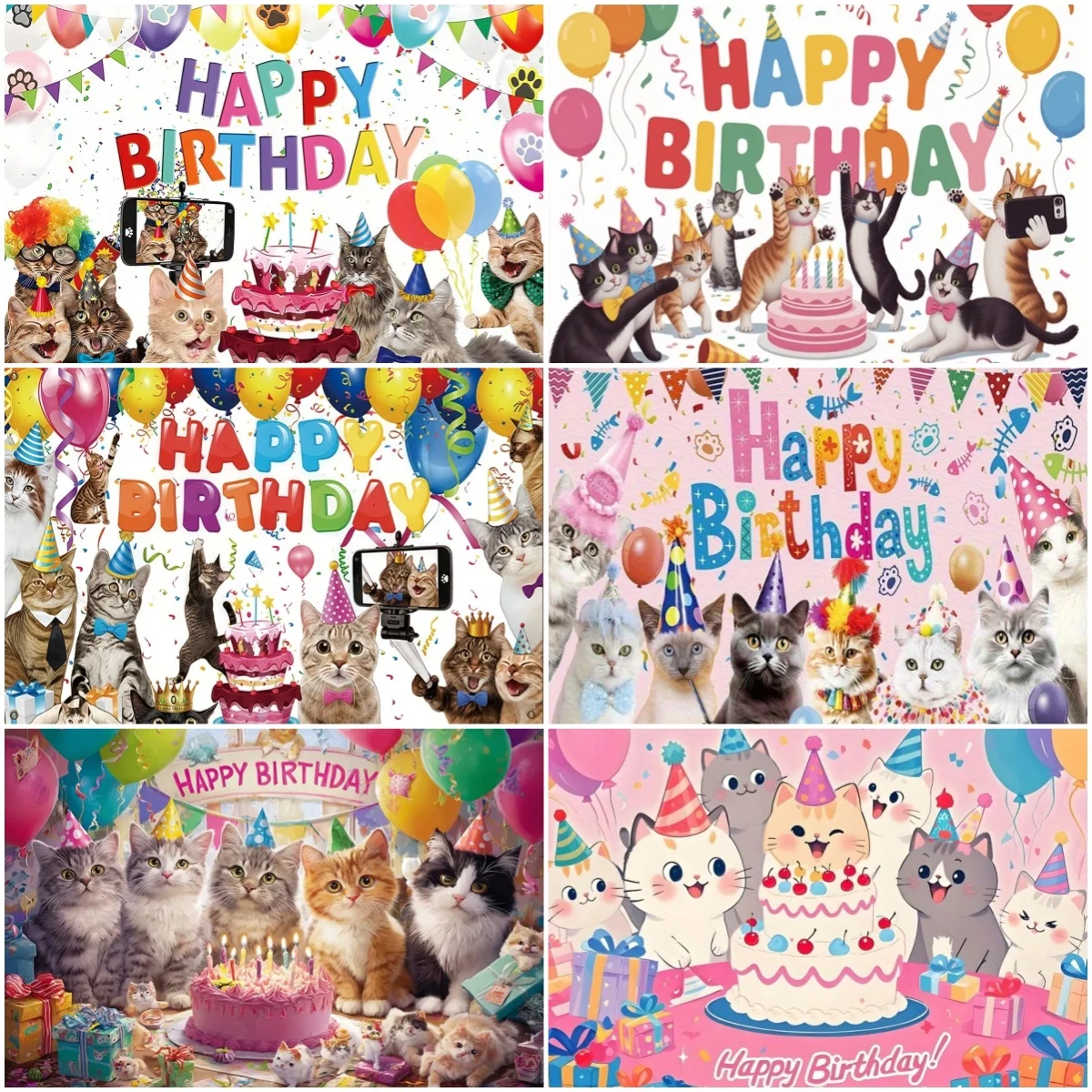 

Cute Cat Birthday Theme Backdrop Cake Banner Decor Supplies Baby Shower Cartoon Kid Gift Portrait Photography Background Studio