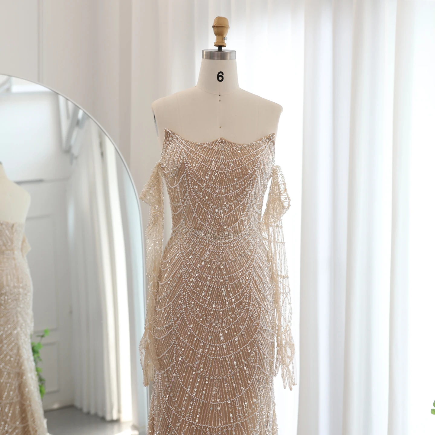 Sharon Said Luxuriöse Dubai Meerjungfrau Abendkleider in Grün-Schwarz mit Handschuhen Arabische Damen Hochzeits-Partykleider SS606 Maßanfertigung – Detail 17
