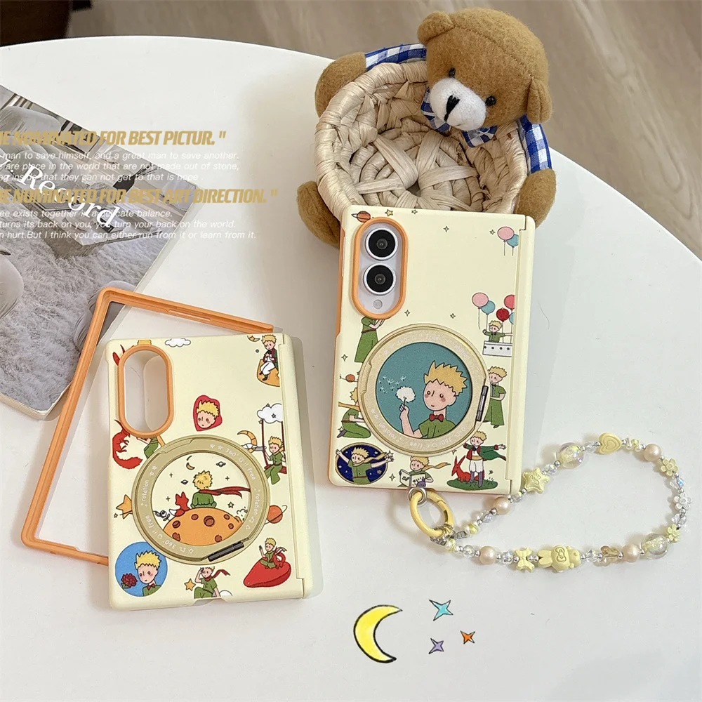 Korean Cute Cartoon Magnetic Phone Case for Samsung Galaxy Z Fold 8 Fold 8 Cover With Magsafe Rotate Stand Chain Fashion Cover