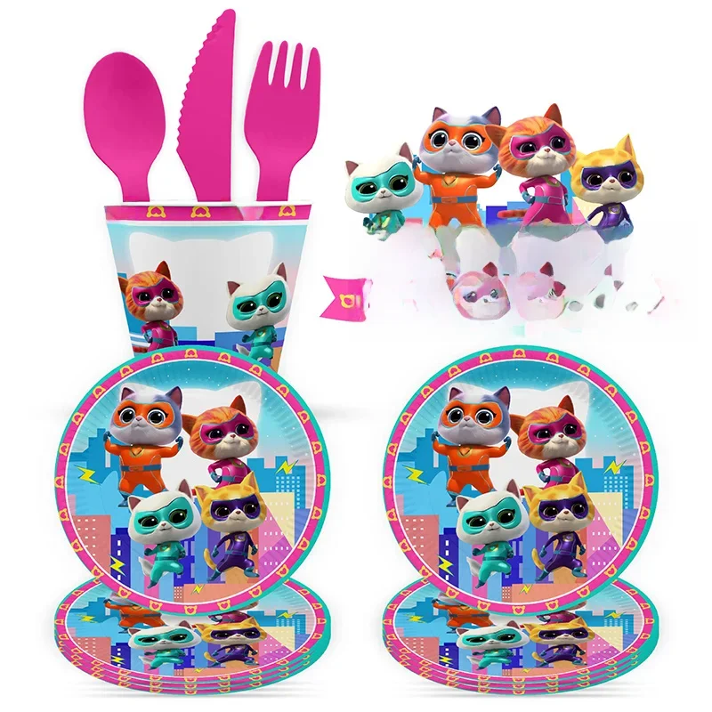 Nouvelle série Disney Junior Superkitties, garniture de gâteau, serviette en nid d'abeille, fourniture de fête, réception-cadeau pour bébé, jouet de décoration joyeux anniversaire pour enfants