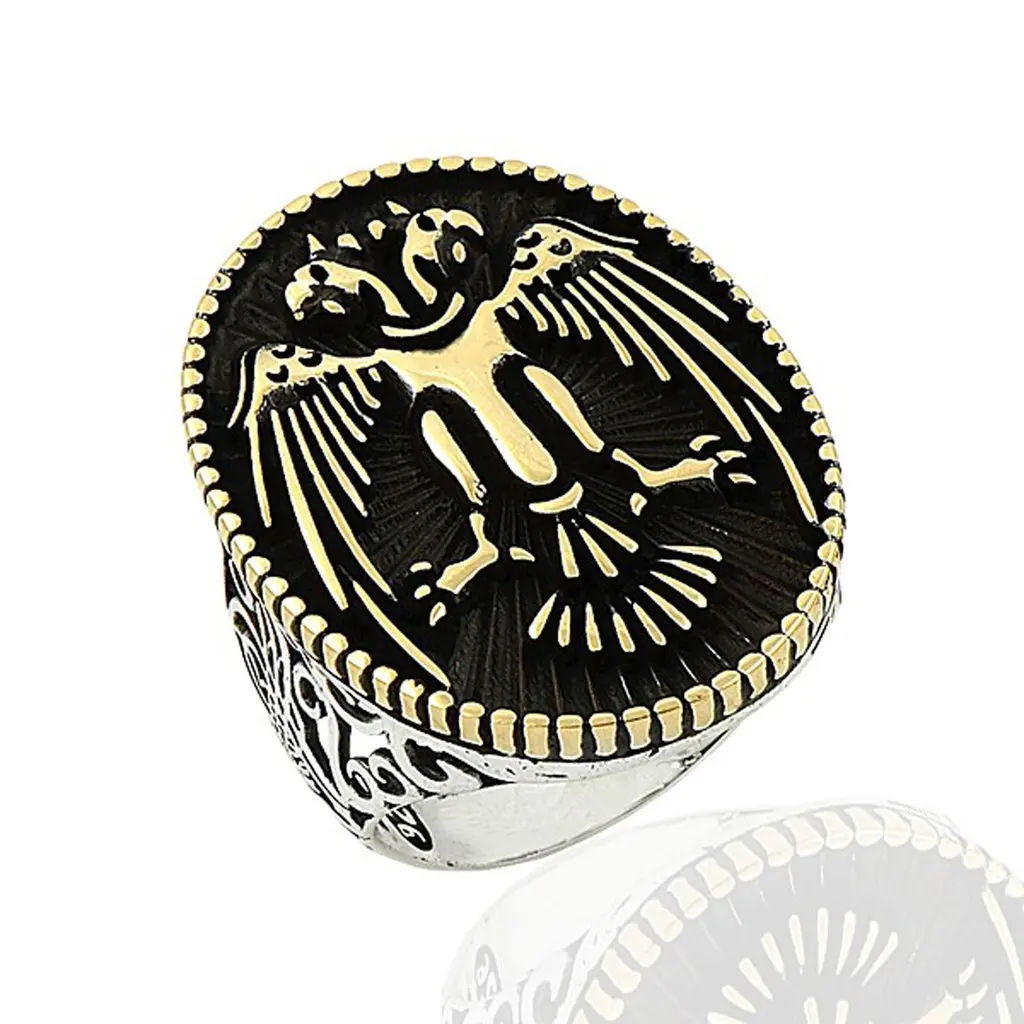 New 925 Sterling Silver Ottoman Dirilis Ertugrul Ring for Men Kayi Double Head Eagle English Art Design Fashion Jewellery Trendy