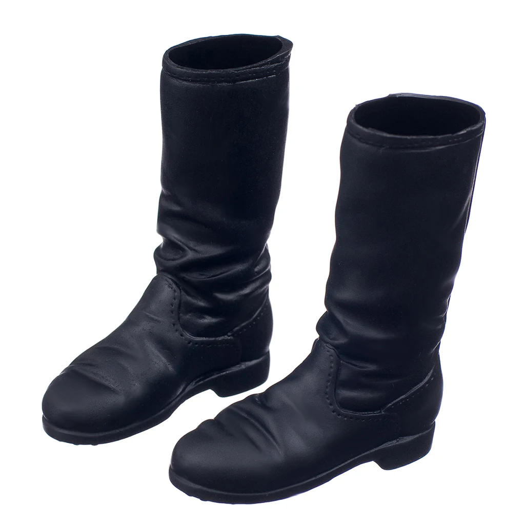 MagiDeal 1/6 Rubber lace Up Buckle Flat Long Boots Shoes Fashion Black 1Pair For 12 Inch Female Figure Body Dolls Gifts Acce