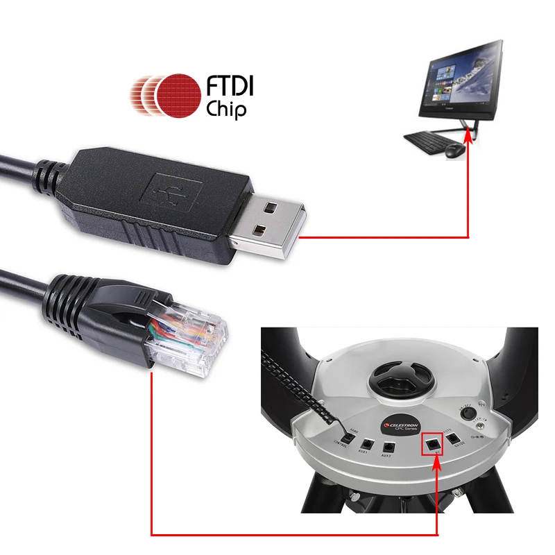 Kabel Celestron GPS CPC CGE do mocowania teleskopu, PC Link NexRemote, kabel FTDI FT232RL USB RS232 Serial do RJ45 5 8P8C, aktualizacja oprogramowania