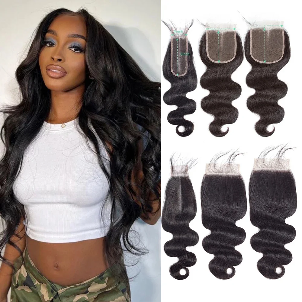 24 inch Body Wave sluiting 4x4 5x5 transparante vetersluiting Echt haar Voorgeplukt babyhaar 2x6 HD vetersluiting 3-5 dagen levering - afbeelding 2