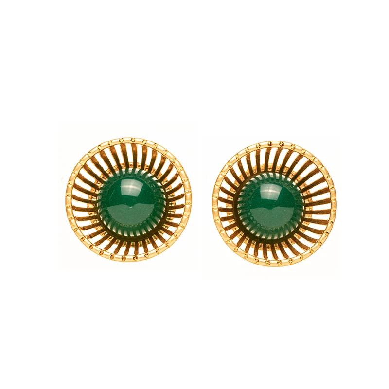 

Round Green Gemstone Earrings, S925 Silver Needle 18K Gold Plated Elegant French Medieval Vintage Flower Buds Earrings for Women