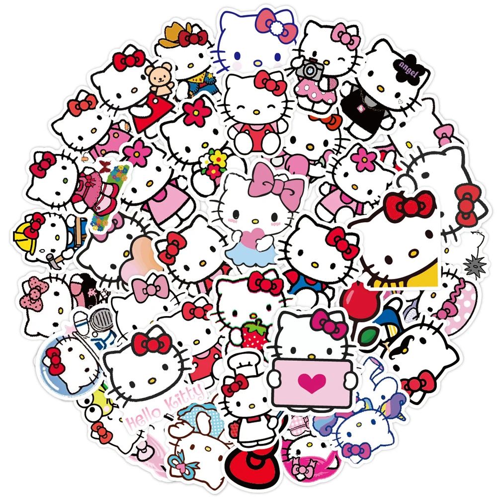 10/30/50PCS Cartoon Hello Kitty Stickers Skateboard DIY Bicycle Guitar Laptop Scrapbooking Cute DIY Waterproof Decals Kids Toy