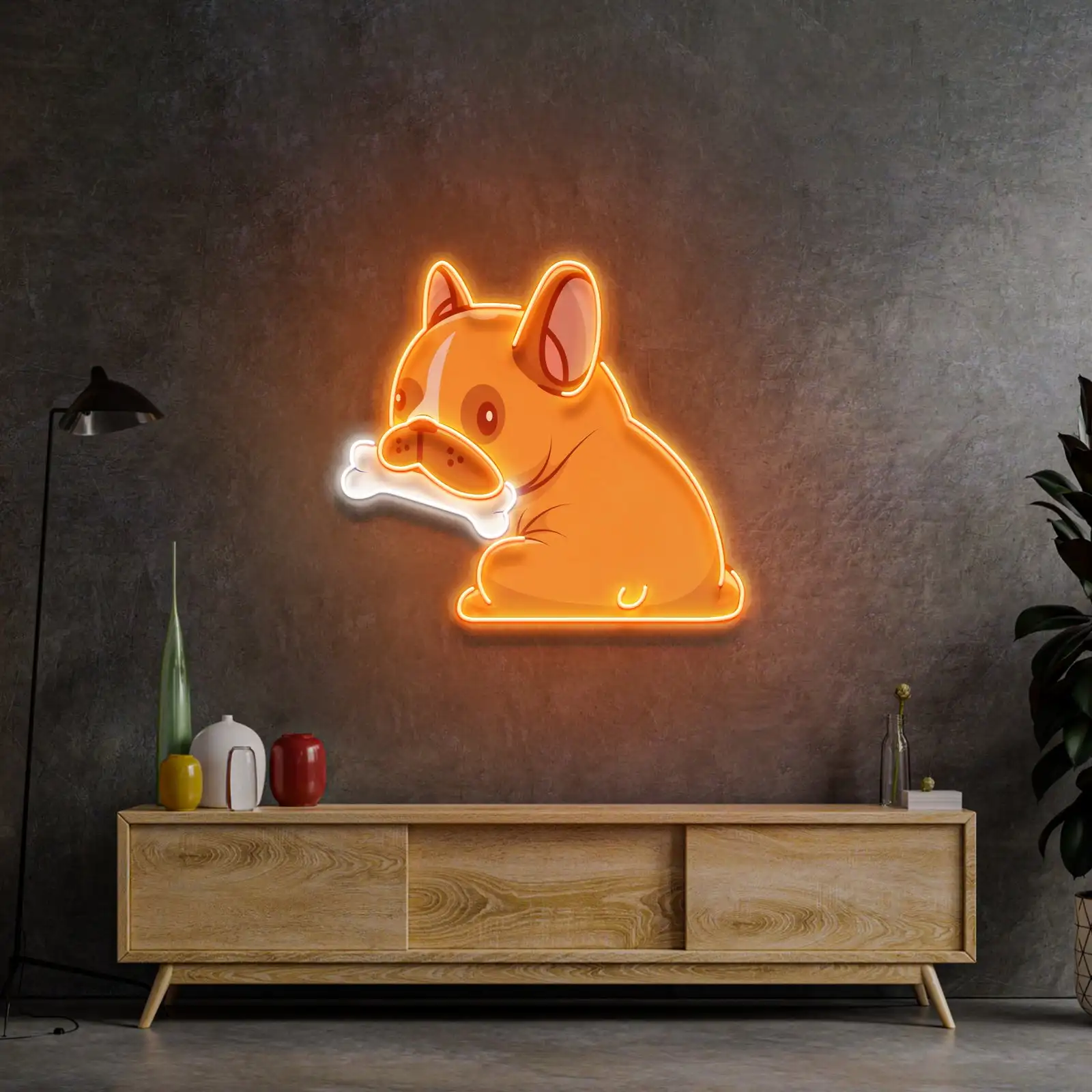 Dog Gnawing Bone LED Neon Sign Pet Store Wall Art Decor Animal Game Room Bedroom Night Sign Bar Beer Club Neon Wall Hanging