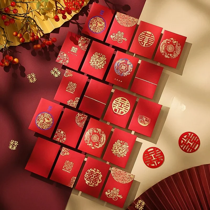 50pcs Mini enveloppes rouges de mariage pour le côté du marié Style chinois porte blocage accessoires de jeu enveloppes rouges de mariage créatif petit R
