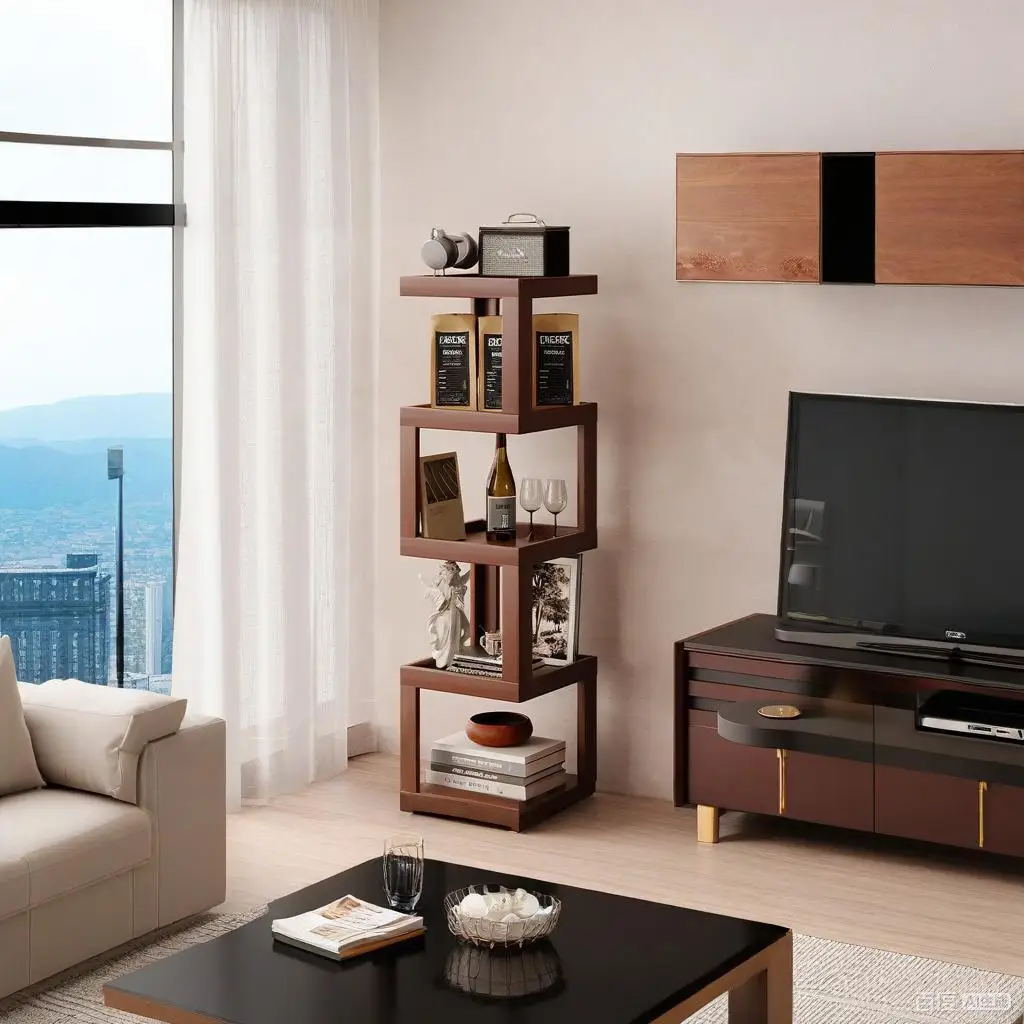 360-degree rotating bookshelf, floor-standing storage unit, wall-mounted corner cabinet for children's living room